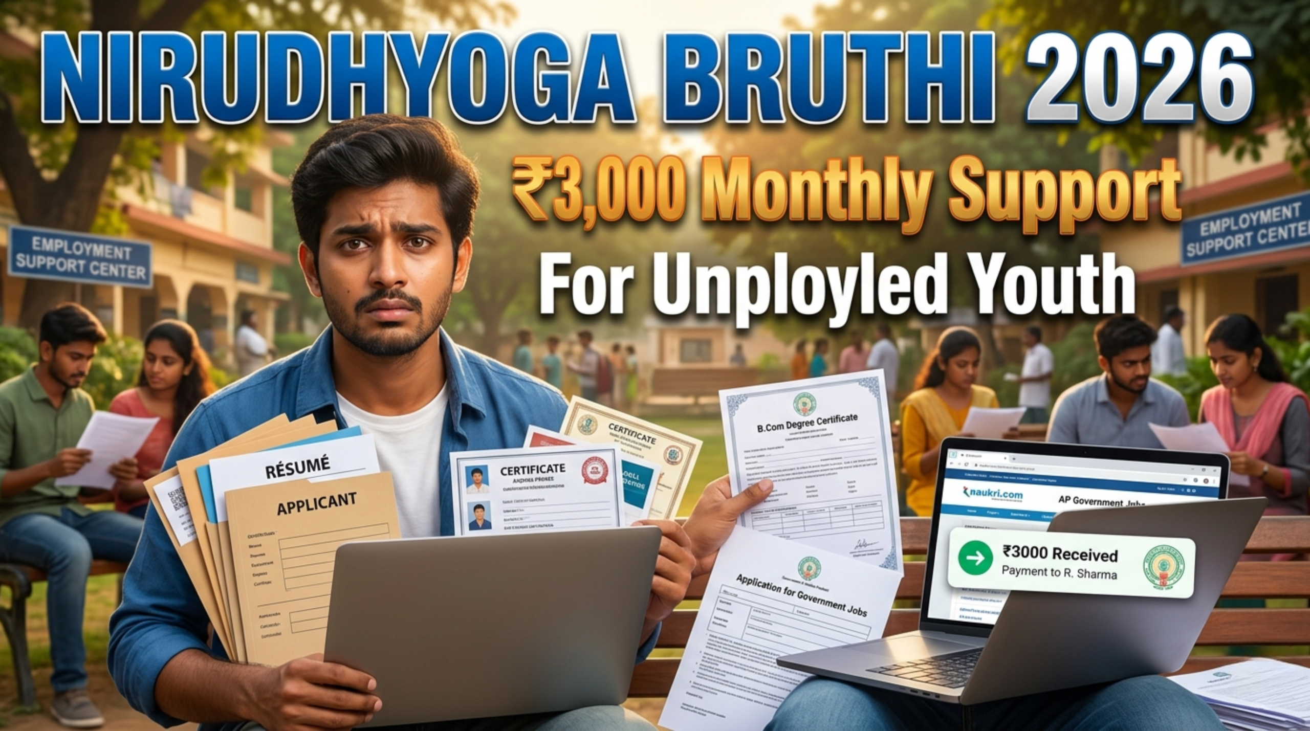 Nirudhyoga Bruthi Scheme 2026: ₹3,000 Monthly Support for Unemployed Youth