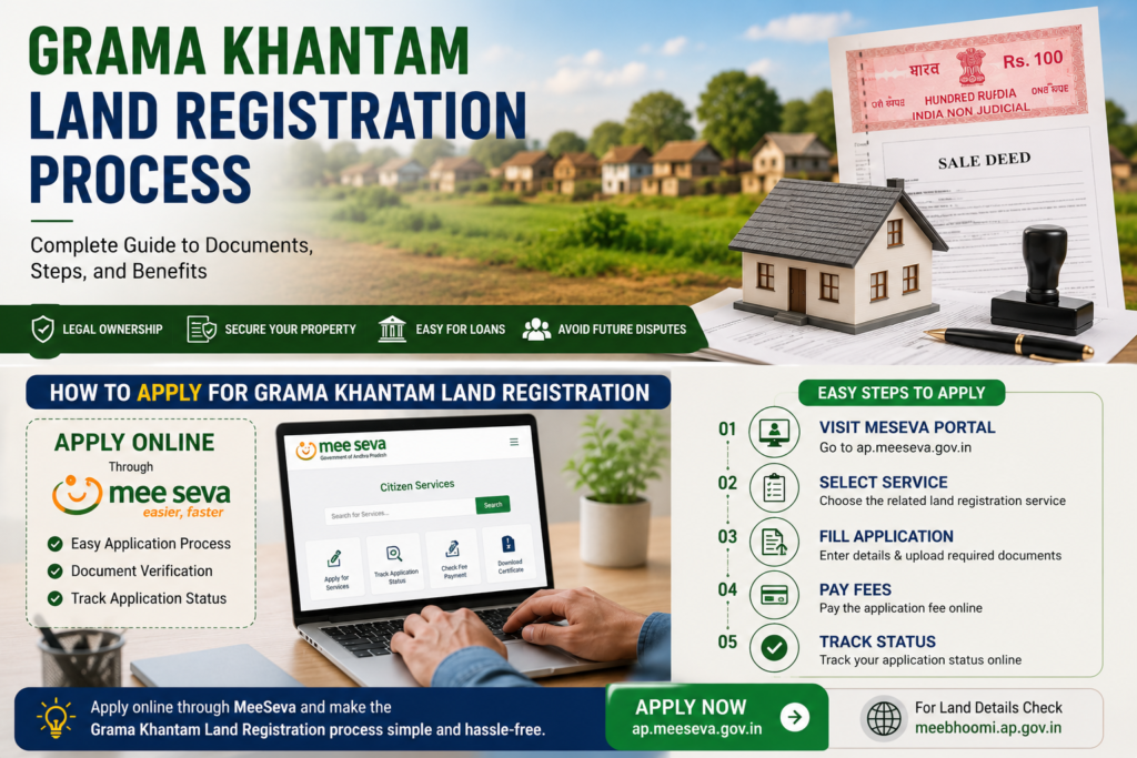 How to apply online for Grama Khantam land registration through MeeSeva